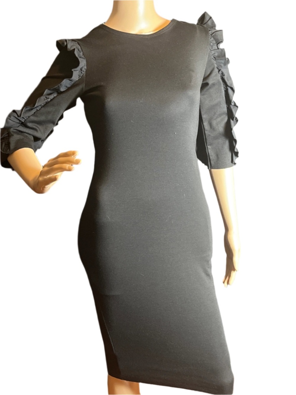 Elegant Black Ruffle Sleeve Dress(size S)